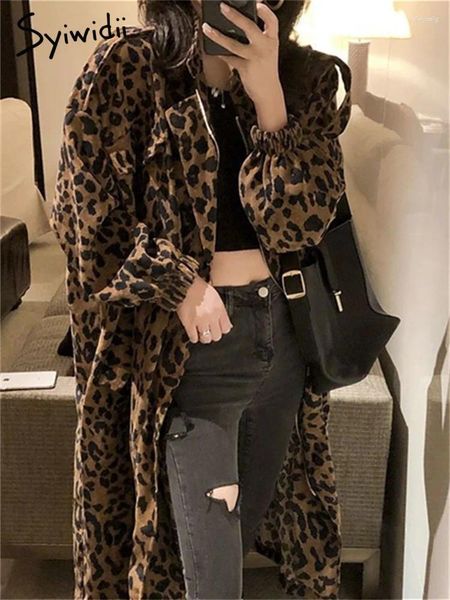 Jackets femininos de leopardo com estampa longa Mulheres 2024 Primavera Verão Summer Solto Casacos vintage Moda causal Y2K Zipper Up Up Up