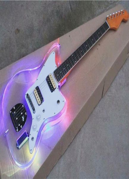 Pleksiglas Akrilik Elektro Gitar Renk LED Işık Gövde Retro Düğmesi Sarı Head9847706