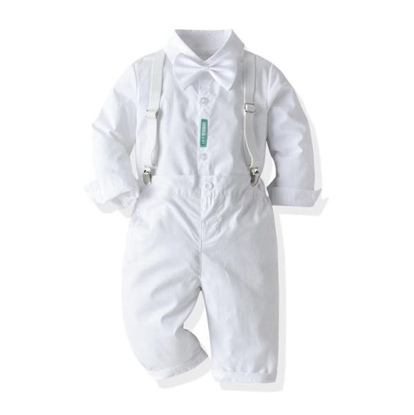 Weiße Kleinkindjungen Anzug Gentleman Kleidung Taufe Hemd Hemd Hose Solid Party Hochzeit hübsches Kinderkleidung 2108233344274