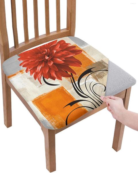Tampa de cadeira dahlia pintura a óleo abstrato textura flor laranja elástica tampa de assento para capa de deslizamento protetor 2pcs 2pcs
