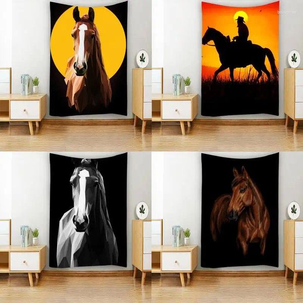 Wandteppiche Wildgeist Tier Süß Pferd Sonnenuntergang Pferde Porträt Wandteppich Wand Hänge Kunstzimmer Dekor Schlafzimmer Hintergrund