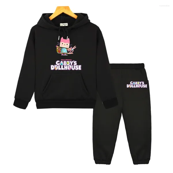 Kleidungssets süße Gabbys Dollhouse Hoodie Hosen Herbst Fleece Cartoon Kinder Kinder Sweatshirts Jungen und Mädchen Freizeitpullover