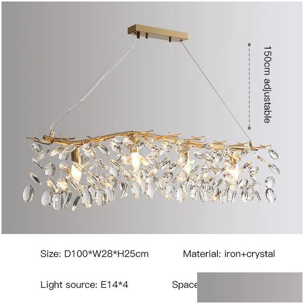 Kronleuchter Glaskristall LED -Anhängerlampe für Wohnzimmer Schlafzimmer Esshalle Gold Moderne Luxusstil Design Decke Kraut Kraut