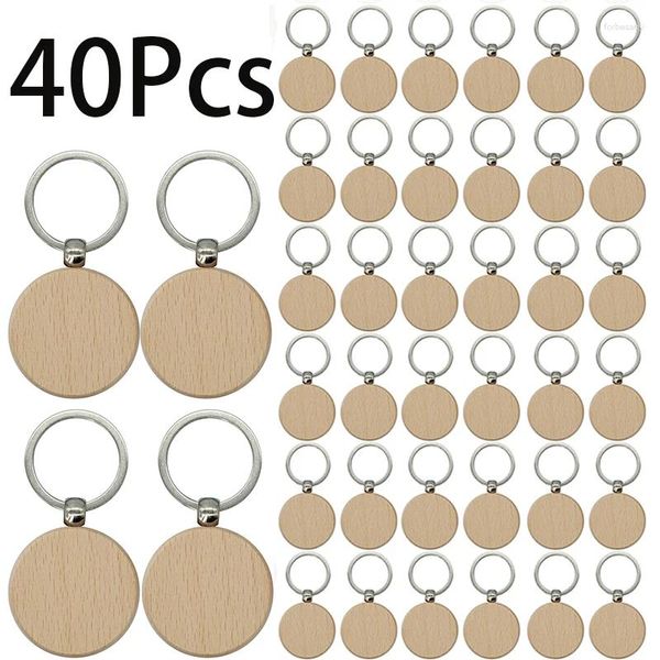 Keychains 40pcs Wood Blanks Tags Keyrings com pingentes de madeira