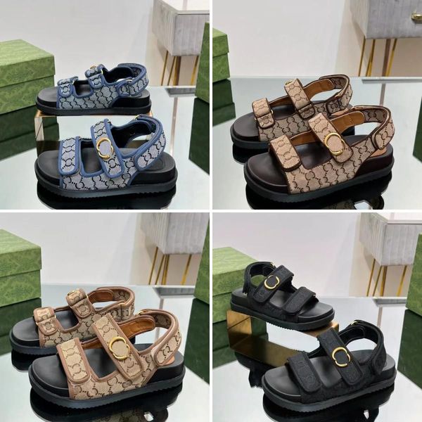 sandálias de grife sandálias femininas 2024 New g slides Sandálias mulher calfskin velcro sapatos de praia bordados com caixa famosa famosa marca Tory Design Low Heel Sandale