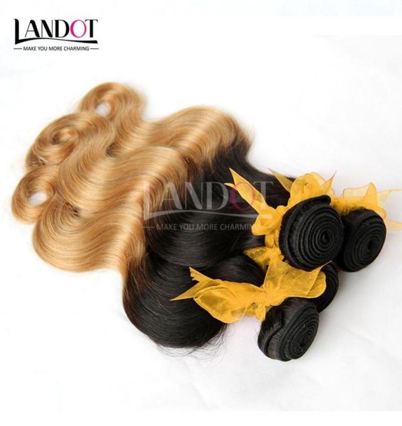 Ombre Maleysian Human Hair Extensions Two Tone 1B27 Honey Blonde Ombre Malesi Body Wave Hair Weave 3 Bundles Lot Double603457133