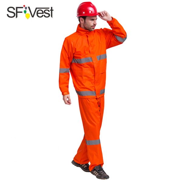 Pantaloni di sicurezza arancione fluorescente raingear hi vis piogge pantaloni parka con cappuccio impermeabile con nastro riflettente spedizione gratuita