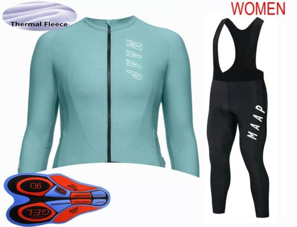 Neue Women Radsport Jersey Kits Team Winter Thermal Fleece Langarmbike Hemd Labbhose Set Fahrrad Sportuniform Y20092207242037