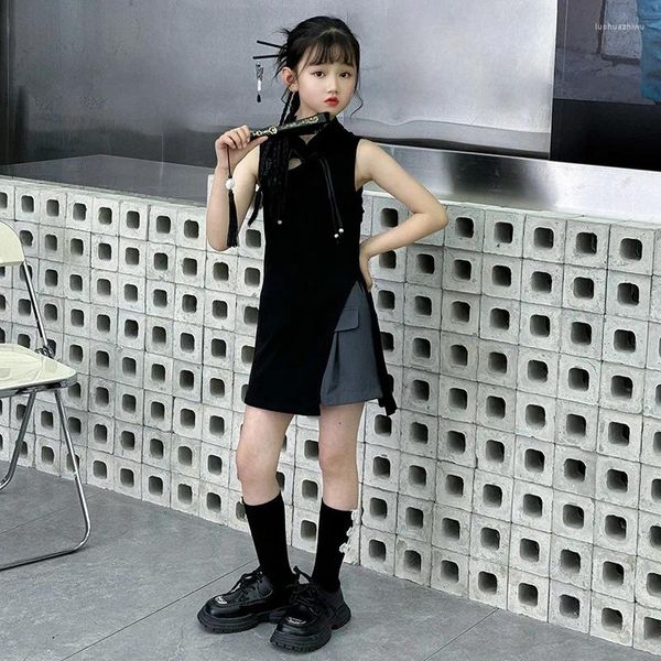 Kleidungssets 2024 Chinese Light National Style Button unregelmäßige ärmellose Tanktop Girl Sommer Taille Wrap Shorts Set Set