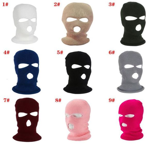 Beanie Balaclava Winter Face Face Hat Warm Ski Mask de 3 buracos de malha ao ar livre Branco Black7621260