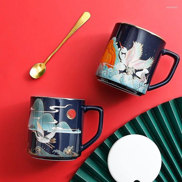 Кружки China Wind Ceramic Cup Creative Gold Marker Office Dired Tea Lift Tea-Ceece Coffee Coffee с наборами крышек