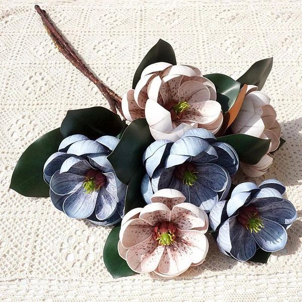 Dekorative Blumen Luxus großer Lotus Magnolia Grandiflora Branch Vintage Home Room Decor Flores Artificiais Herbst Dekorationen 3D -Druck