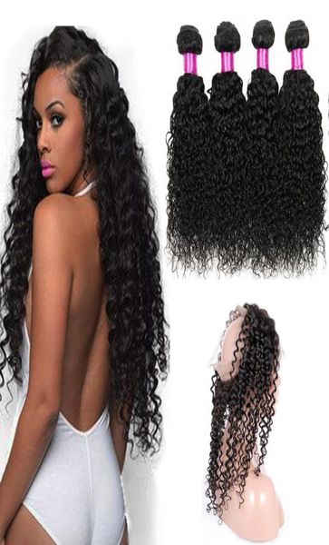 Pre zupfte 360 Spitzen -Frontal -Peruvianer -Indianer Malaysian Brasilian Jungfrau Kinky Curly Hair 360 Frontal mit Bündeln Curly Human Hair3440262