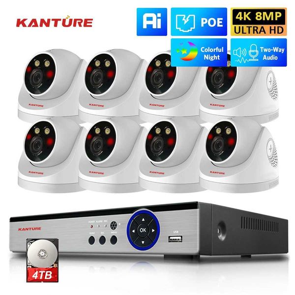 IP -камеры Kanture 8CH 4K POE CCTV Security Camera System 8MP Двухсторонний набор для видеоролика Audio Indoor Color Night Vision Camera 24413