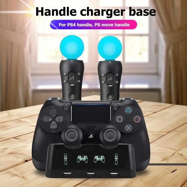 Chargers 4 em 1 Controlador Charging Dock Station Stand para PS4 Game Joystick Game Handle Supply Supply Base Stand para PS Move Acessórios