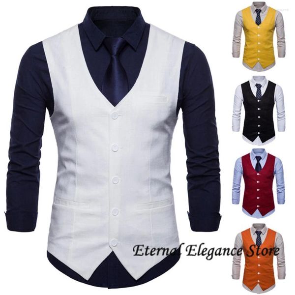 Coletes masculinos góticos gótico colete slim fit single single terno chaleco hombre moda cadeia de cadeia sem mangas coletes homens vestido de noiva formal