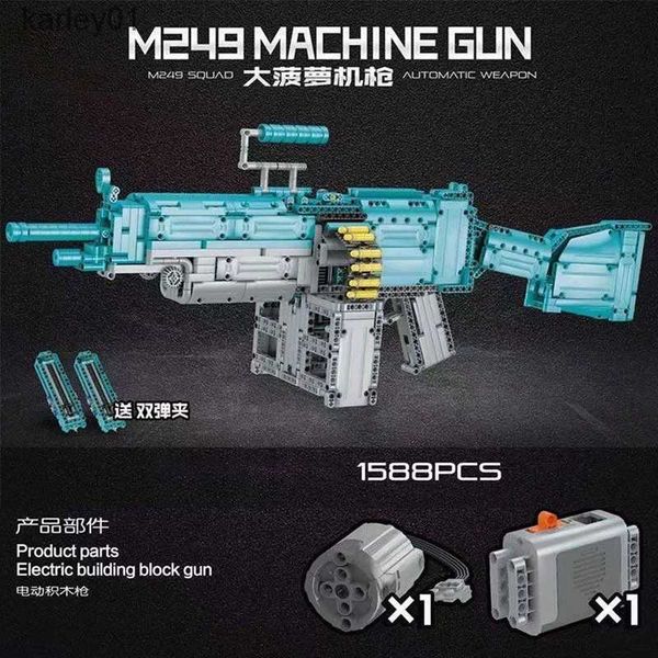 Silah Oyuncakları Askeri M249 Makineli Tüfek Montajı Yapı Taş Modeli MOC Supchine Tabanca Kiti Çocuk Hediyesi YQ240413