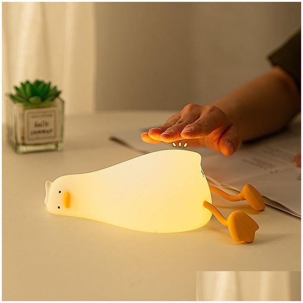 Outra decoração da casa Duck Nightlights Led Night Night Light Duckling Rechargable Lamp USB Cartoon Sile Crianças Criança Decoração de Birthda DHSDV