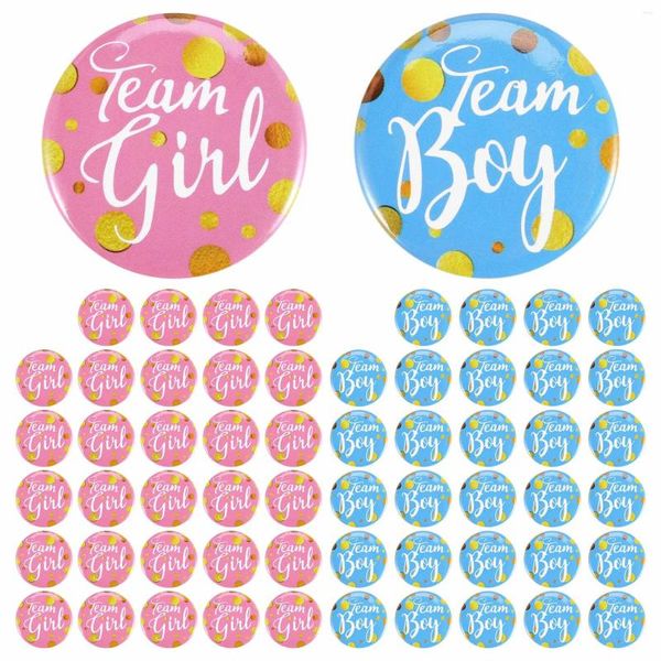 Tigelas de tigelas de 60 peças Exibição de gênero Pin Boy e Team Girl Button Shower de bebê Pink para suprimentos de festa