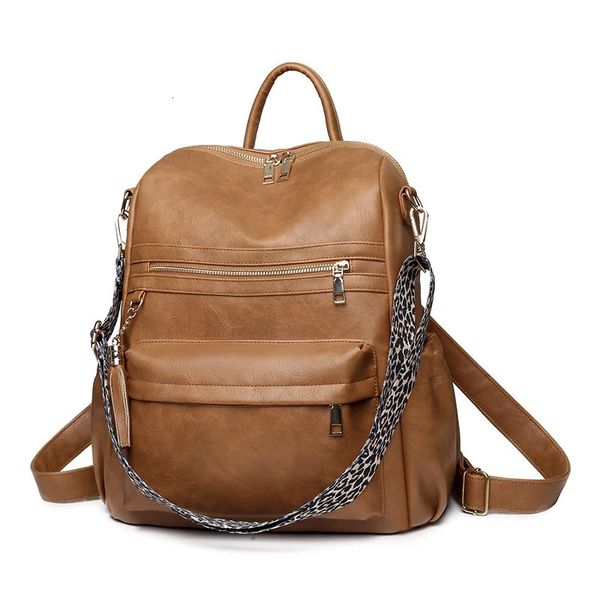 Winter Women Backpack Casual PU Couather School for Teenager Girls Travel Vintage Fashion Leopard Bags 240328