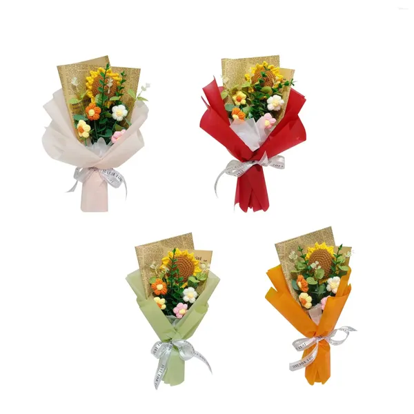 Flores de casamento concluídas de crochê de crochê de malha de malhas Daisy Gift de feriado Produto acabado