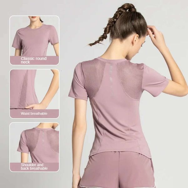 Lu Set Компания для комбинезона выравнивать лимонные спортивные футболки набор женской сексуальной сетки сетки, бегущая финовая одежда для йоги с короткой рукавами