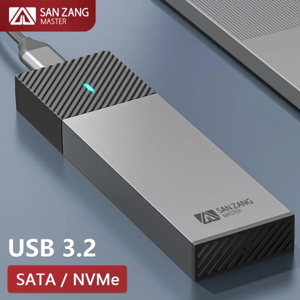 Gehege Sanzang Dual -Protokolle M.2 ngff nvme Gehäuse 10 Gbit / s externer SSD -Fall M2 USB 3.2 Typ C Festplattenscheibe HD -Speicherbox