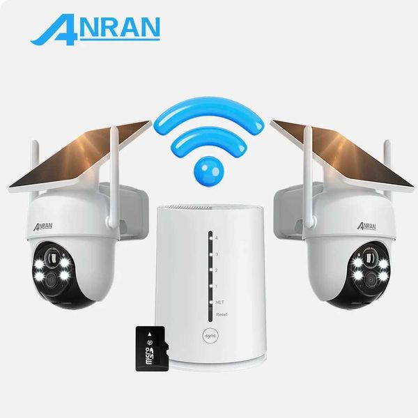 IP -Kameras Anran 2K Wireless Solar Battery Camera Kit 360 PTZ Überwachung Sicherheit Outdoor WiFi -Kamera Set Humanoid -Erkennung Sirenen Alarm 240413