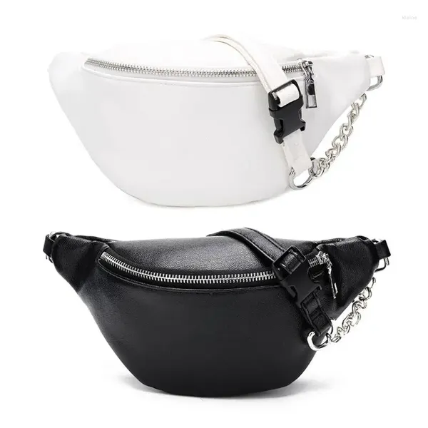 Taillenbeutel Mode Leder Fanny Pack Chest Bag Telefon Geldbörse mit Metallkette für Wome 066c