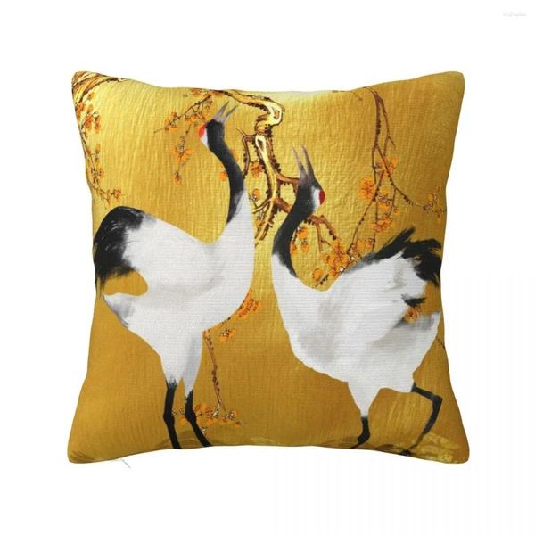 Cuscino Golden Cranes Art giapponese lancio di coperture ornamentali di cuscino natalizio decorativo