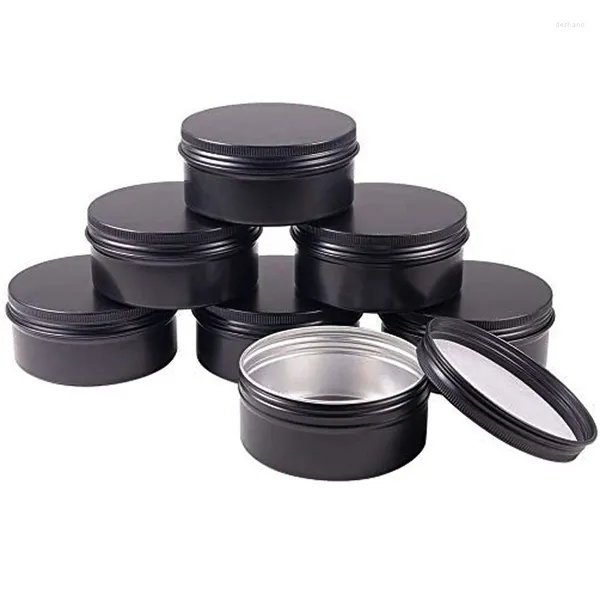 Bottiglie di stoccaggio 24pcs 150G 83mmx38mm 5 once vite rotonda a vite top in alluminio nero per labbra Scrubs Spezies Candies tè