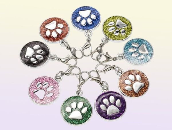 20pcslot Farben 18mm Fußabdrücke Katzenhund Pfotendruck Hang Anhänger Charms mit Hummerverschluss für DIY Keychains Mode Schmuck1819033