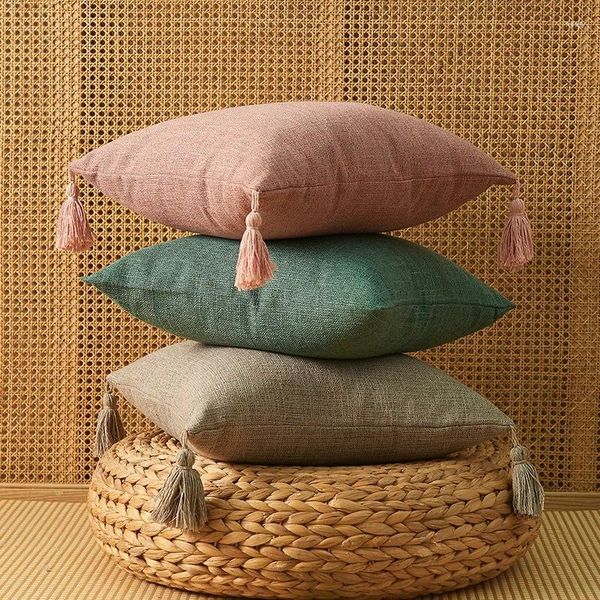 Pillow Home Decorative Pure Color Baumwoll Quasten -Wasten Cover für einfachen Kunststil Square ohne Kern