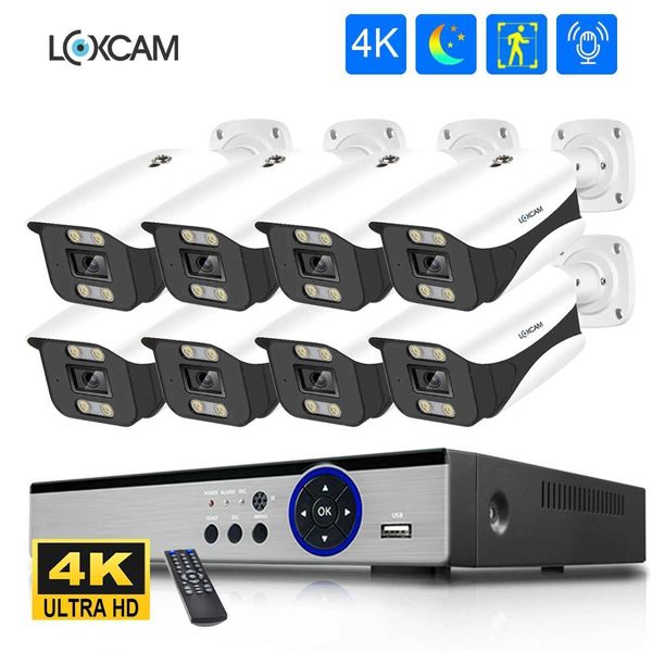 Telecamere IP H.265 4K Ultra HD Audio Security Camera Sistema POE Sistema 8 MP Affermata a colori per esterni per esterni per la visione notturna della videosorveglianza NVR Kit xmeye 24413