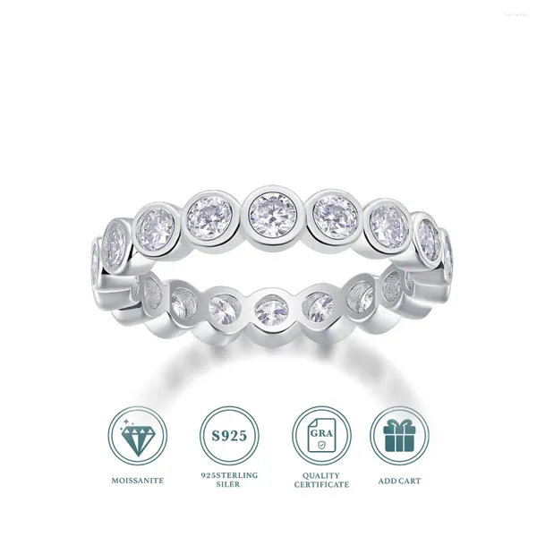 Ringos de cluster Luxo 3mm 0,1ct moissanite anel de eternidade completa para mulheres S925 Silver Batilhe 18K Pass Diamond Belief Buzel Bandy Bandy