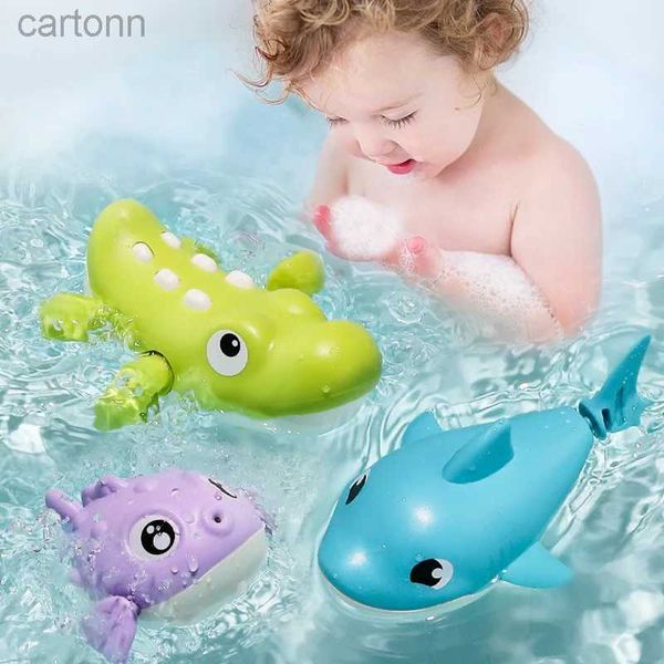 Bath Toys 1pc Criança de bebê Bath Bath Toy Fetentoon Swimming Crocodile Clockwork Wagging Tail Rotcing Device Beach Baby Bath Bath Wind Up Toy 240413