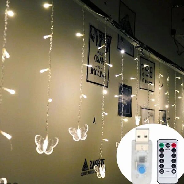 Saiten 4m LED ICE Strip Fairy String Light USB mit Schmetterling Anhänger für Weihnachten Garland Fenster Terrasse Campingdekoration