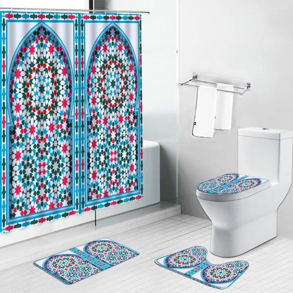 Tende per doccia arco arabo marocchino porte antiche tende da bagno nazionale bagno non slip set cover del coperchio e tappetino da bagno