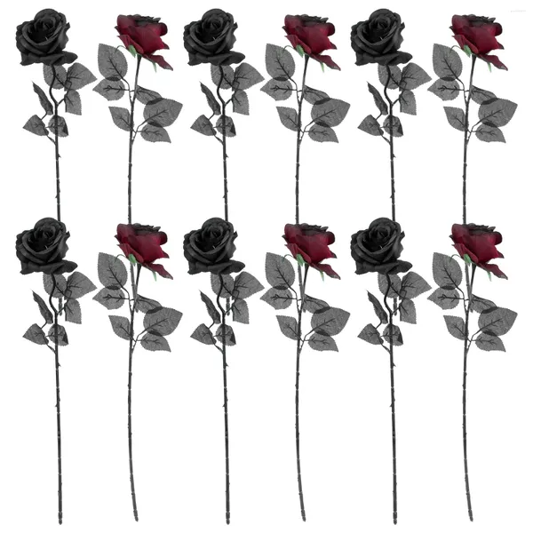 Декоративные цветы 12 шт. Черная розовая свадебная декор ужасные искусственные фальшивые розы Хэллоуин