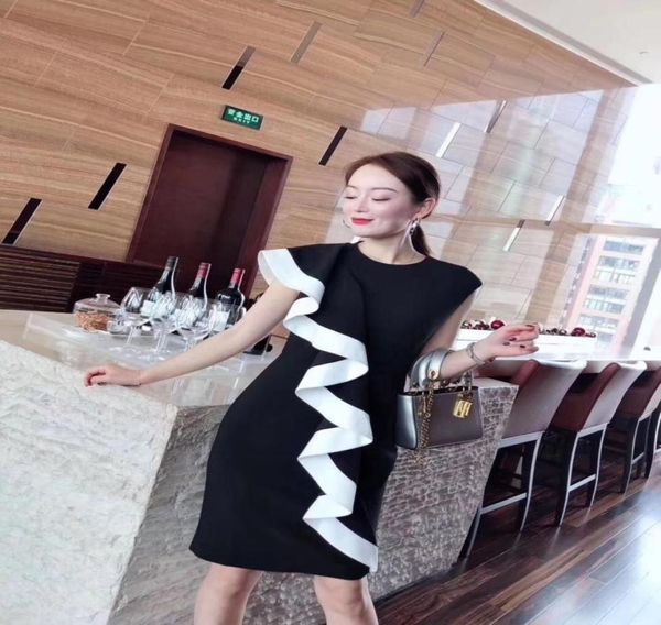 2020 New Design Women039s Oneck Sleeveless Ruffles Block Ol Fashion Party Lunghezza Abito a matita Vestitidos SMLXLXXL3XL2381654