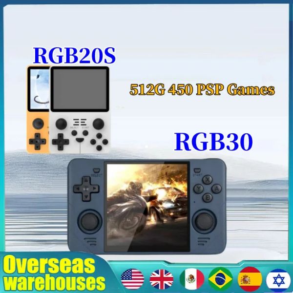 Spieler Powkiddy RGB30 RGB20S Tragbarer Handheld -Spielautomat 4 Zoll IPS Bildschirm Bautan WiFi RK3566 HD 512G PSP Kinder Geburtstagsgeschenke