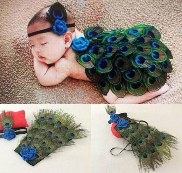 Neugeborene Mädchen Häkeln Strick Pfauen Kostüm PO POGROGRAPE Säugling Outfit Stirnband Babe POFORY7858105