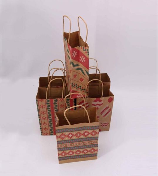 Рождественские подарочные пакеты с ручкой печатной бумажной пакетики Kraft Paper Favors Box Box Рождественский украшение дома рождественские конфеты D9407088