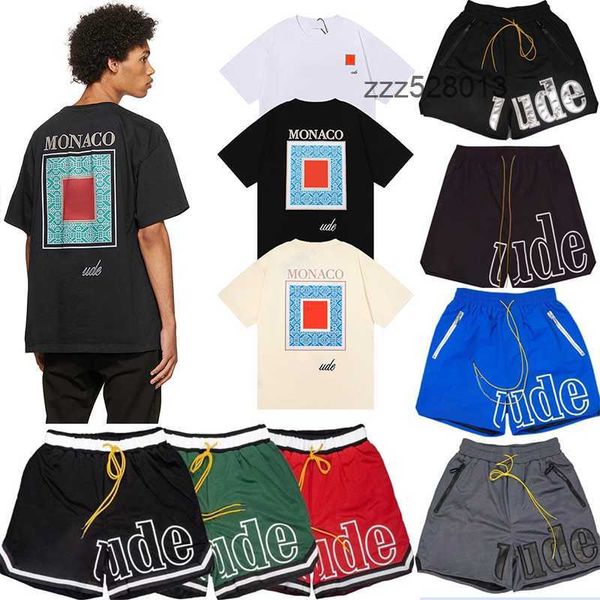 Camisetas de grife masculina shorts praia calça curta algodão feminino mangas curtas camiseta casual camiseta versátil rhude camisa camisa seca rápida shorts de malha respirável z6d