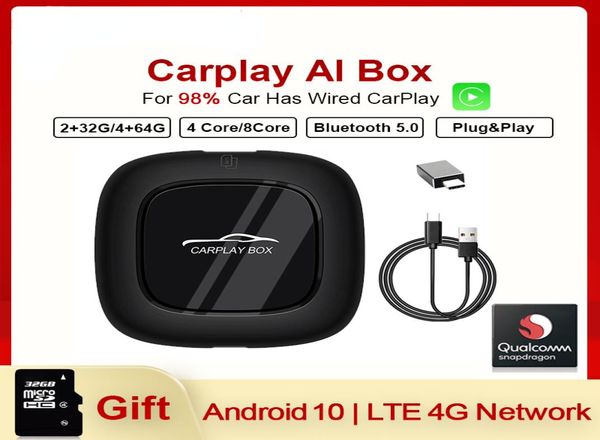 Автомобиль мультимедийный интеллектуальный ящик CarPlay AI Box Player 4G 64G Android 10 Auto O Navigation для VW Ford Mater1577782