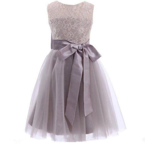 Principess Long Grey Flower Girl Dresses New Tulle Kid Long Lunghezza Pageant Fare di matrimonio Festa Draped Assini a ghigliottina Cavalca Formale Real I1799870