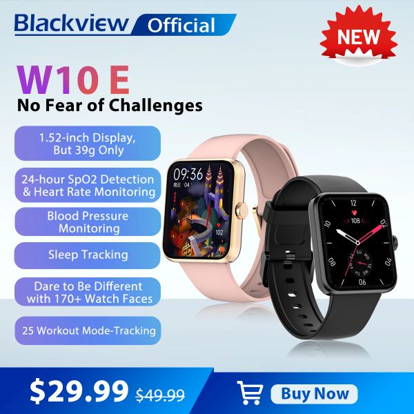 Relógios BlackView IP68 Smartwatch W10E Men Women Sports Relógio Monitor de sono Fiess Tracker Coração Freqüência Smart Watch for iOS Android