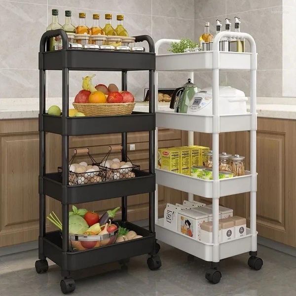 Memoria per passeggino a 3/4 di livello da cucina con manici di ruote.Carrello mobile rack in plastica multifunzionale