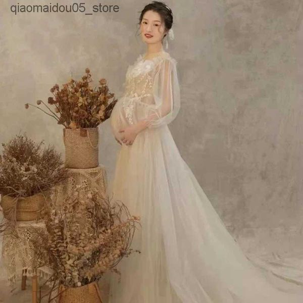 Vestidos de maternidade fotografia props vestido feminino grávida usado para fotografar fotografia Perspectiva da rede de vestido coreano Photo de estúdio Q240413