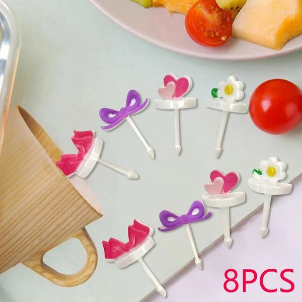 Forks 8pcs Cute Mini Flor Farm Farton Picks crianças lanche de lanches Almoço de fruta Bento Acessórios Bento Decoração de festa